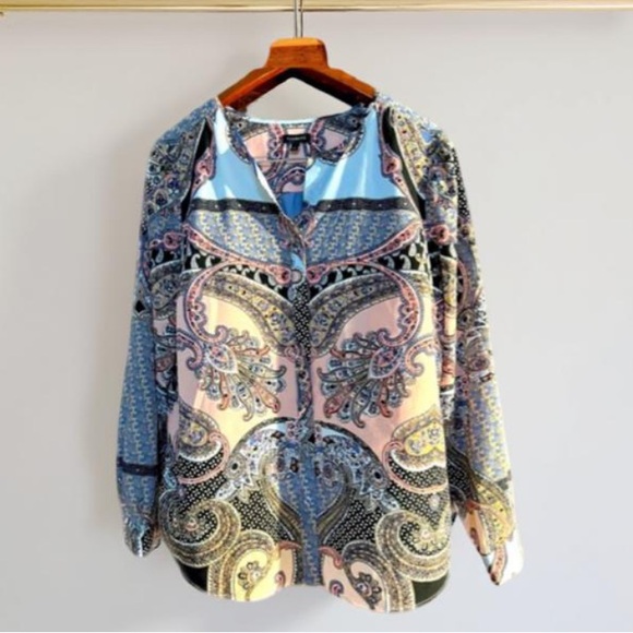 Talbots Pink Blue Paisley Blouse Button Up Size Large - Picture 12 of 13